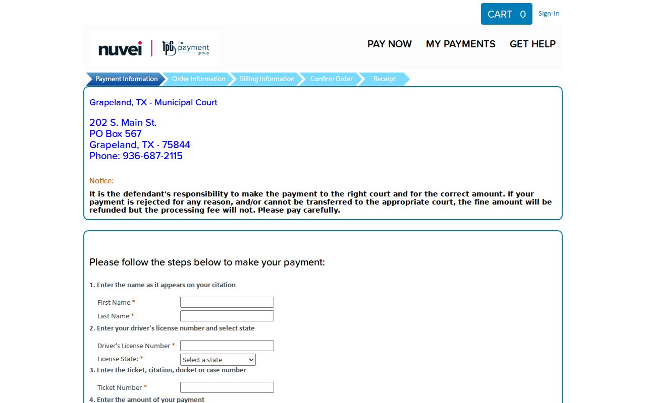 Grapeland court docket citation payment form