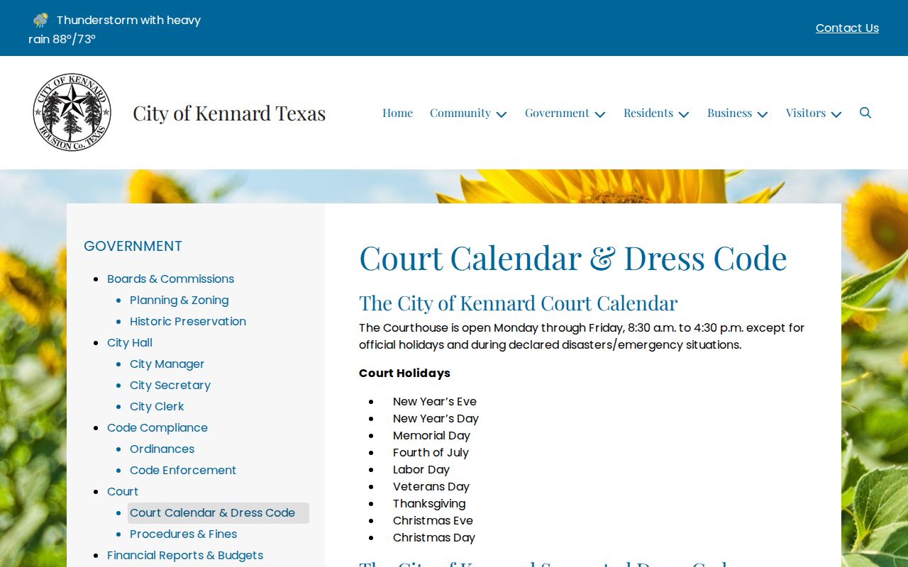 Kennard court calendar hours and courtroom rules for the city docket